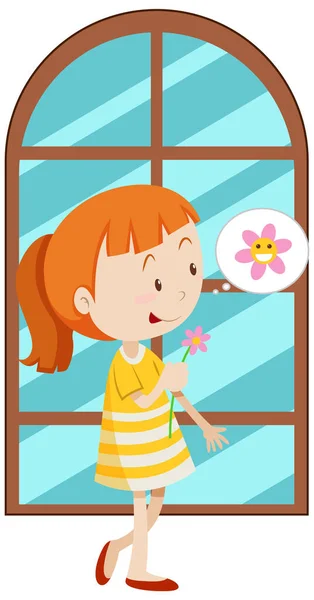 Cartoon Girl Holding Pink Flower Illustration — Wektor stockowy