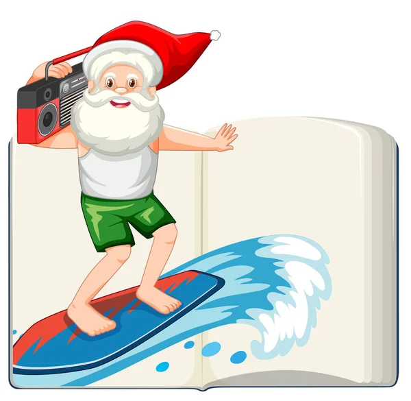 Natale Estivo Con Babbo Natale Tavola Surf Illustrazione — Vettoriale Stock