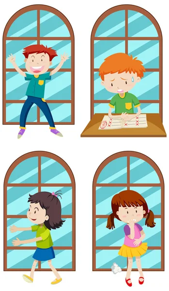 Set Simple Kids Cartoon Characters Illustration — Stock Vector