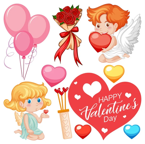 Valentinstag Thema Mit Amor Und Herzen Illustration — Stockvektor