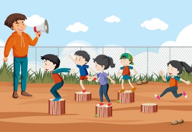 Kırmızı ışık yeşil ışık oyunu oynayan çocuklar