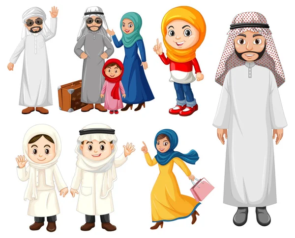 Ilustración Árabe Con Niños Adultos — Vector de stock