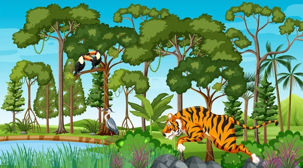 Çeşitli vahşi hayvan örnekleriyle dolu orman sahnesi