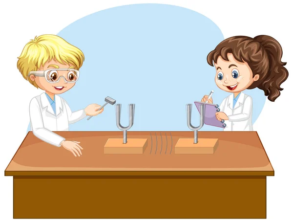 Bilim Çocukları Bilim Deneyi Örnekleme Yapıyor — Stok Vektör