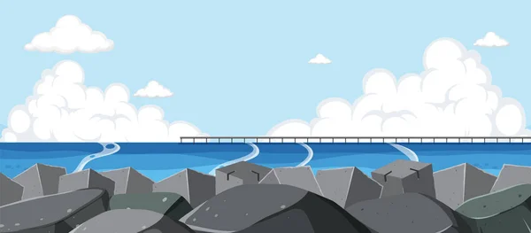 Muelle Vista Del Paisaje Marino Ilustración — Archivo Imágenes Vectoriales