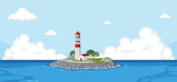 Lighthouse Island Middle Sea Illustration — Archivo Imágenes Vectoriales