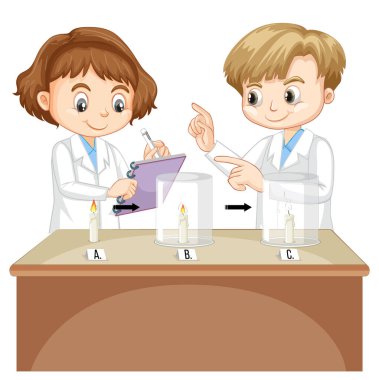 Öğrenci çocuklar bilimsel deney örnekleri hazırlıyorlar.