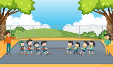 Çocuklar savaş oyunu illüstrasyonu oynuyorlar