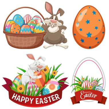 Tavşanlı ve yumurtalı resimli mutlu Paskalya günleri.