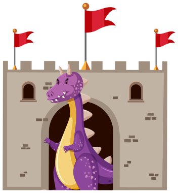 Şirin mor ejderha çizgi film karakteri çizimi