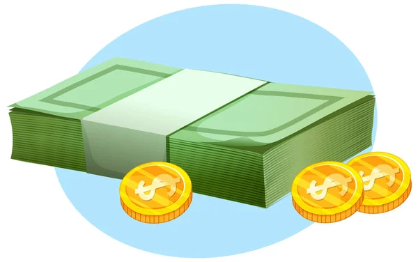 Efectivo Con Monedas Ilustración Estilo Dibujos Animados — Vector de stock