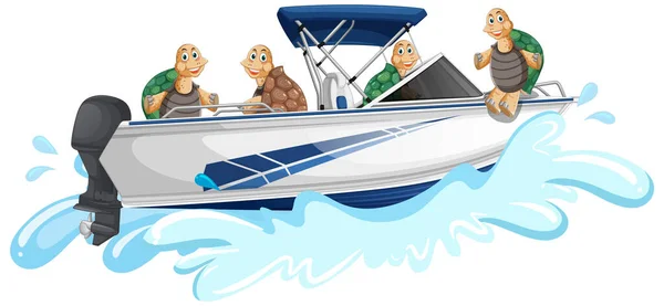 Group Tortoises Speedboat Illustration — Wektor stockowy