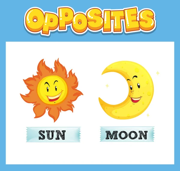 Entgegengesetzte Englische Wörter Mit Sonne Und Mond Illustration — Stockvektor