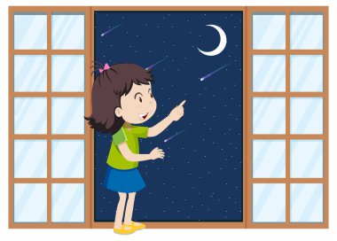 Kız, mehtabı işaret ediyor.