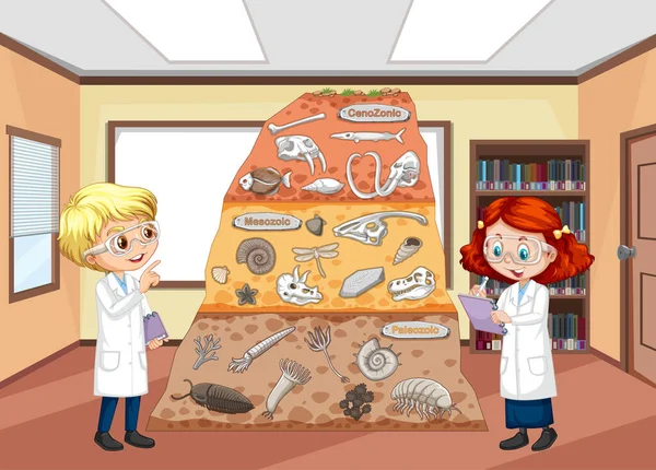 Fossil Soil Layers Children Cartoon Character Illustration — Vettoriale Stock