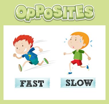 Hızlı ve yavaş illüstrasyonlu karşıt İngilizce kelimeler