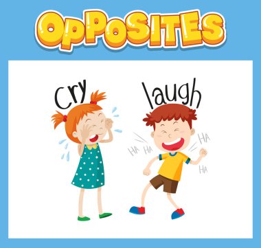 Ağlama ve kahkaha resimleriyle karşıt İngilizce kelimeler
