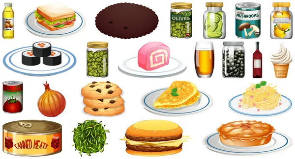 Zestaw Ilustracji Różnych Produktów Spożywczych — Wektor stockowy