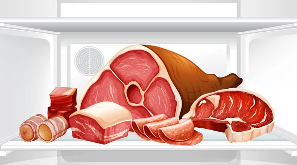 肉イラスト付きの冷蔵庫の中 — ストックベクタ