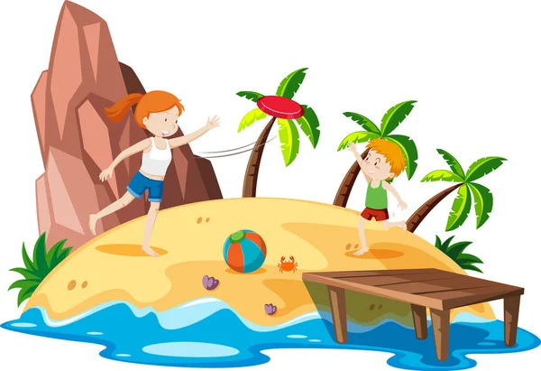 Île Tropicale Avec Des Gens Vacances Illustration — Image vectorielle