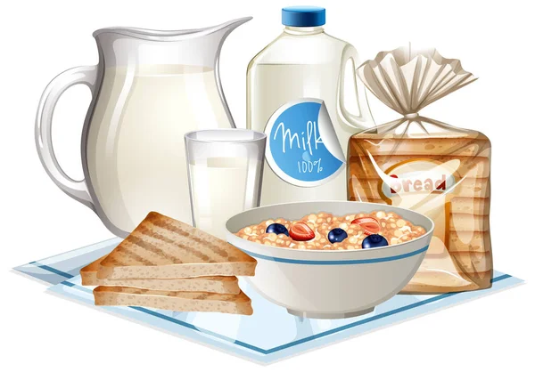 Завтрак Зерновыми Молочной Иллюстрацией — стоковый вектор