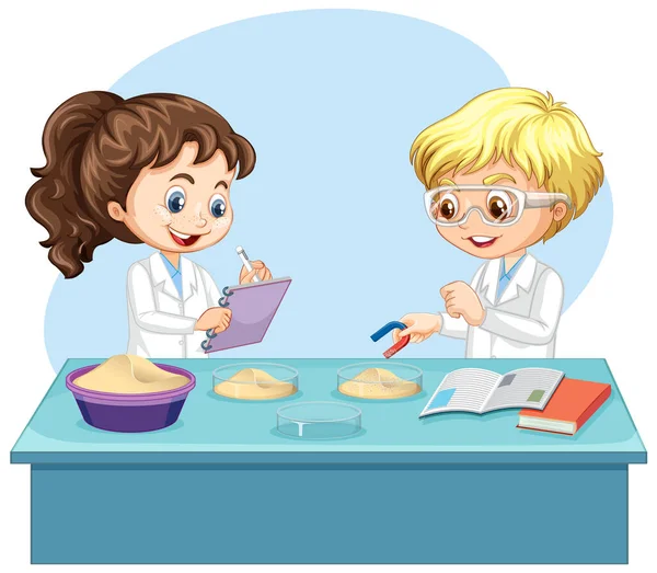Bambini Scienziati Che Fanno Esperimenti Scientifici Illustrazione — Vettoriale Stock