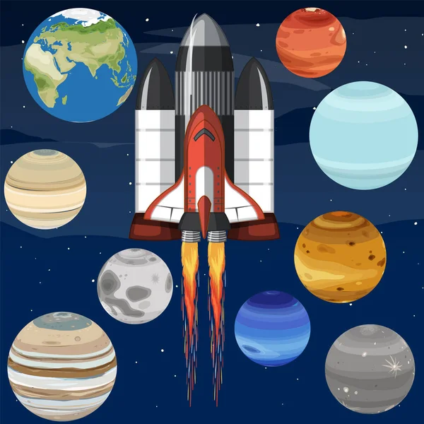 Conjunto Objetos Espaciales Ilustración Espacial — Vector de stock