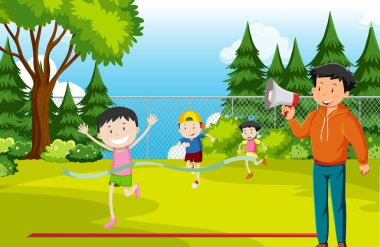 Kırmızı ışık yeşil ışık oyunu oynayan çocuklar