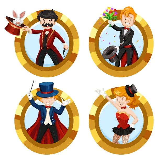 Set Different Magicians Cartoon Character Illustration — Stock Vector
