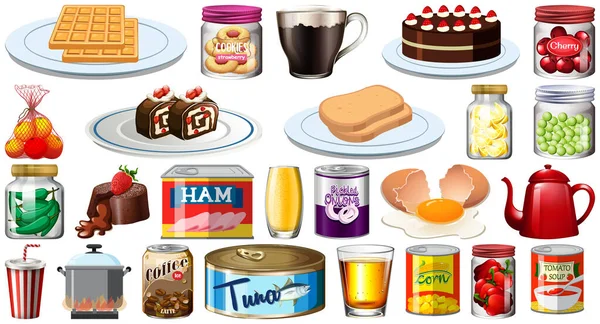 Illustration Ensemble Aliments Différents — Image vectorielle