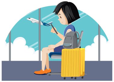 Turist kadın çiziminin basit karakteri