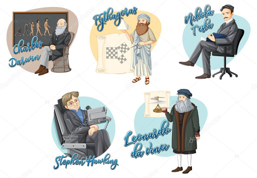 Set of different famous scientists  illustration