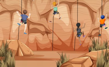 Kaya tırmanıcısıyla açık hava sahnesi