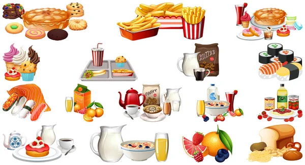 Illustrazione Set Alimenti Bevande — Vettoriale Stock