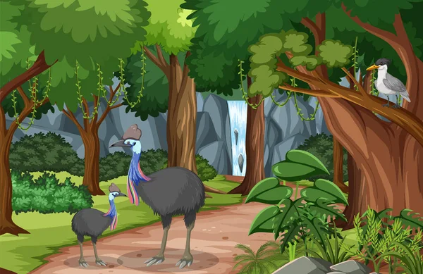 Çeşitli vahşi hayvan örnekleriyle dolu orman sahnesi