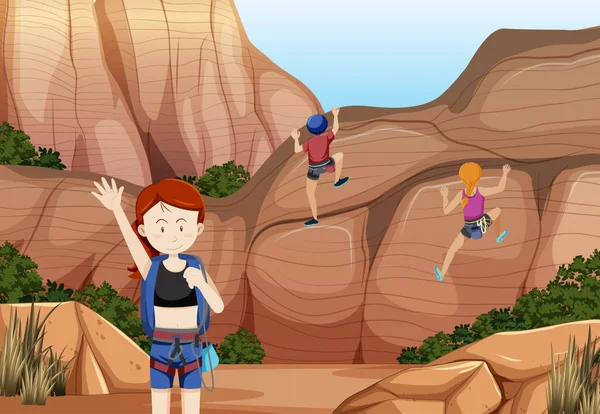 Kaya tırmanıcısıyla açık hava sahnesi