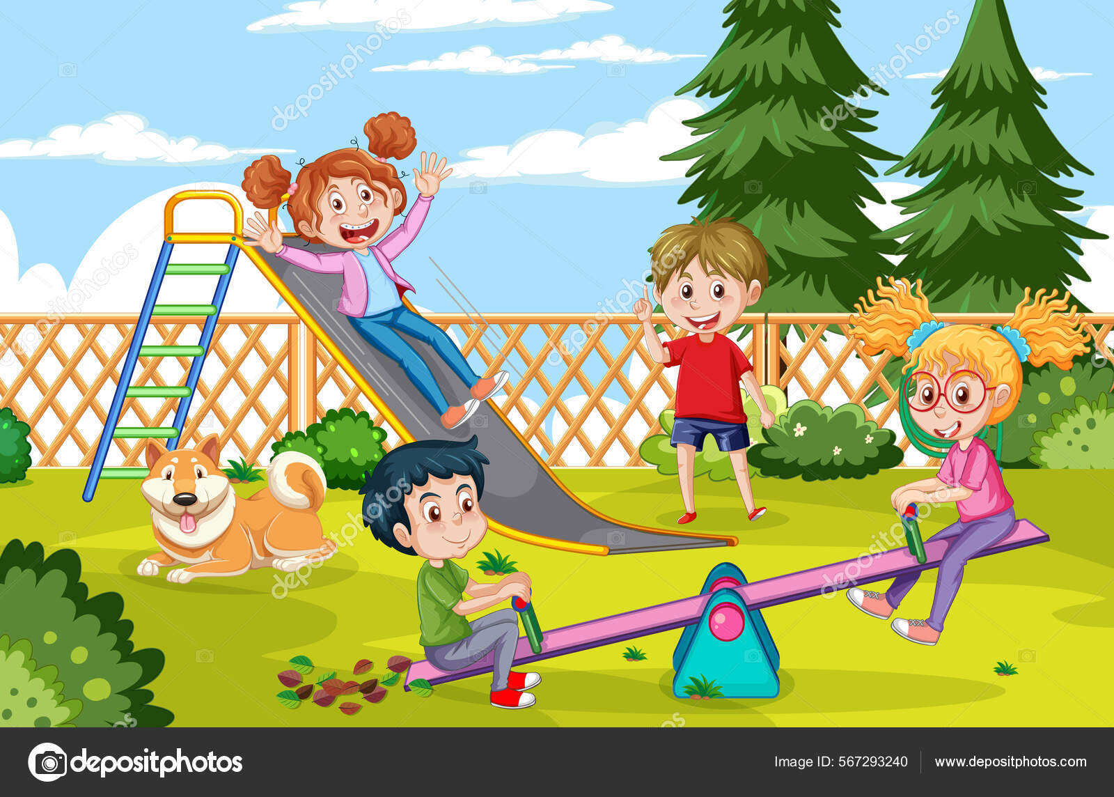 Niños Felices Jugando Parque Infantil Ilustración Vector de stock por  ©blueringmedia 567293240