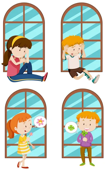 Set Egyszerű Gyerekek Rajzfilmfigurák Illusztráció — Stock Vector