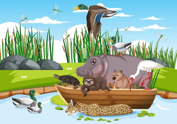 Cartoon Divoká Zvířata Lese Ilustrace — Stockový vektor