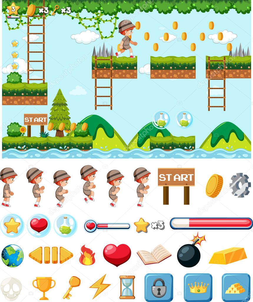 Platform game background template with items illustration