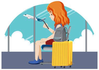 Turist kadın çiziminin basit karakteri