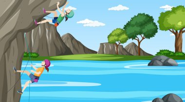 Kaya tırmanıcısıyla açık hava sahnesi