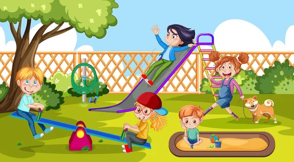 Crianças Felizes Brincando Playground Ilustração —  Vetores de Stock