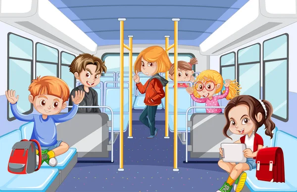 Bus Mit Menschen Cartoon Illustration — Stockvektor