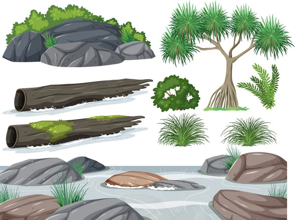 孤立した木や自然物がイラストをセット — ストックベクタ