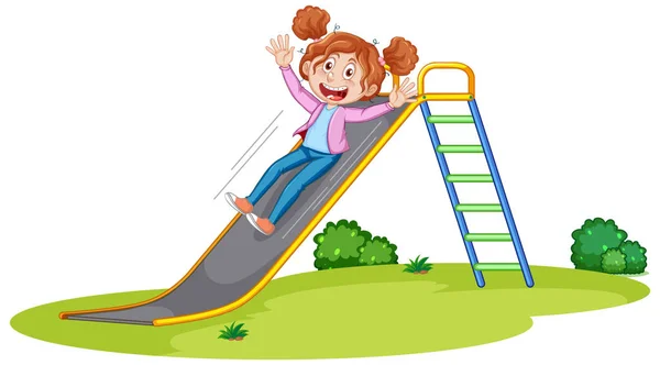 Girl Sliding Slide Illustration — Stock Vector