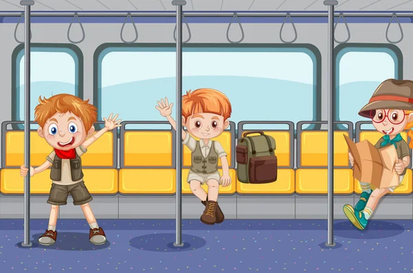 Dentro Autobús Con Ilustración Dibujos Animados Personas — Vector de stock