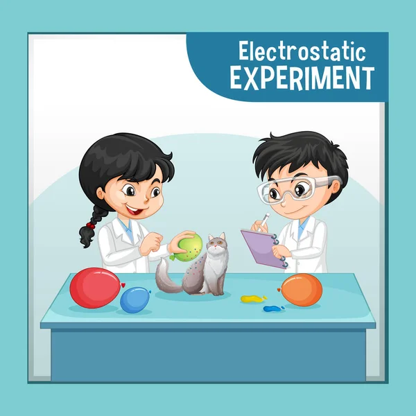 Experimento Ciencia Electrostática Para Niños Ilustración — Vector de stock