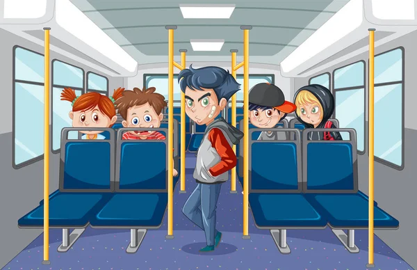 Autobus Interno Con Passeggeri Personaggi Dei Cartoni Animati Illustrazione — Vettoriale Stock