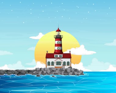 Sahildeki deniz feneri çizimi